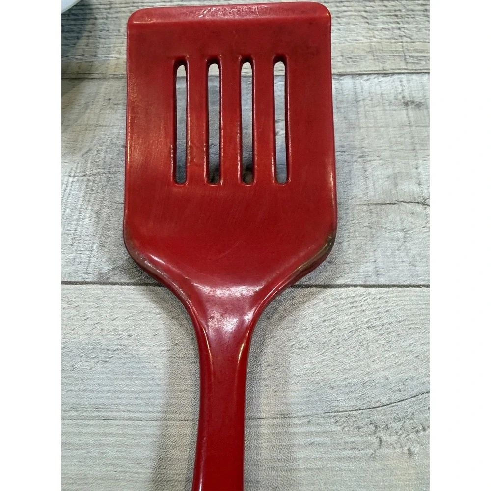 Vintage Melamine Ware Kitchen Utensils Lot of 3 Red White Spoon Spatulas